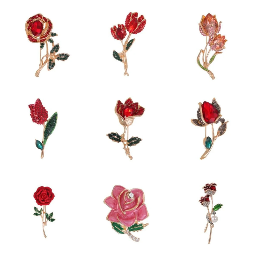 Elegant Rose Rhinestone Enamel Brooch For Women, Alloy Floral Lapel Pin Corsage Cardigan Suit Gift