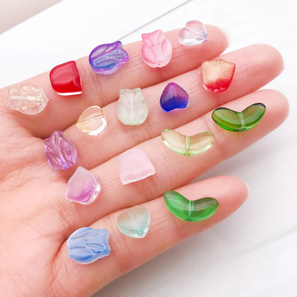 Gradient Pink Glass Tulip Petal Loose Beads for DIY Earrings Hairpins Bracelets