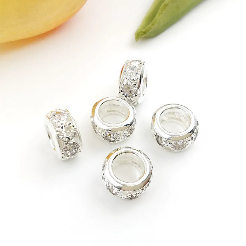 Rhinestone Zinc Alloy Large Hole Spacer Beads 6x10mm for DIY Beaded Bracelet