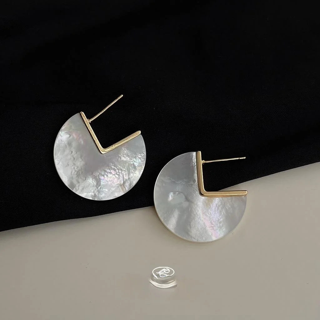 Real Shell Round Geometric Drop Earrings Light Luxury Minimalist Fashion Jewelry For Women