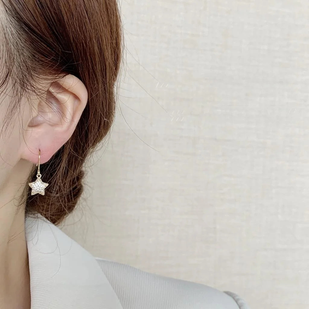 14K Gold Plated Copper Mini Star Drop Earrings Micro Pave Zircon Korean Minimalist Jewelry
