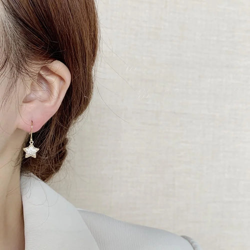 14K Gold Plated Copper Mini Star Drop Earrings Micro Pave Zircon Korean Minimalist Jewelry