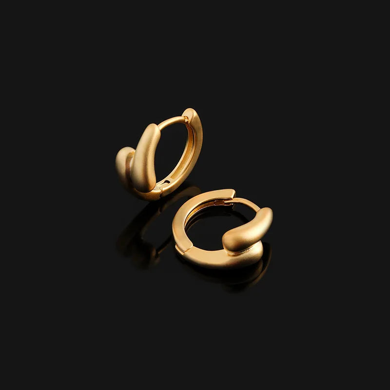 Minimalist Matte Gold Alloy Spiral Hoop Stud & Clip On No Piercing Elegant Small Huggie Earrings