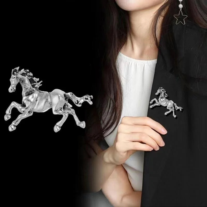 Vintage Gold Tone Alloy Galloping Horse Brooch, Elegant Zodiac Animal Lapel Pin Suit Accessory Gift