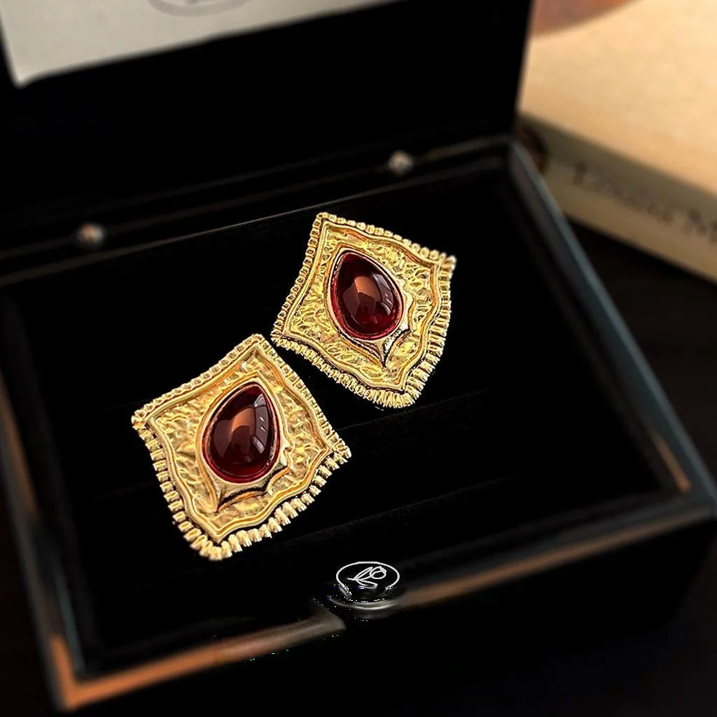2025 French Vintage Irregular Geometric Diamond Copper Drop Earrings