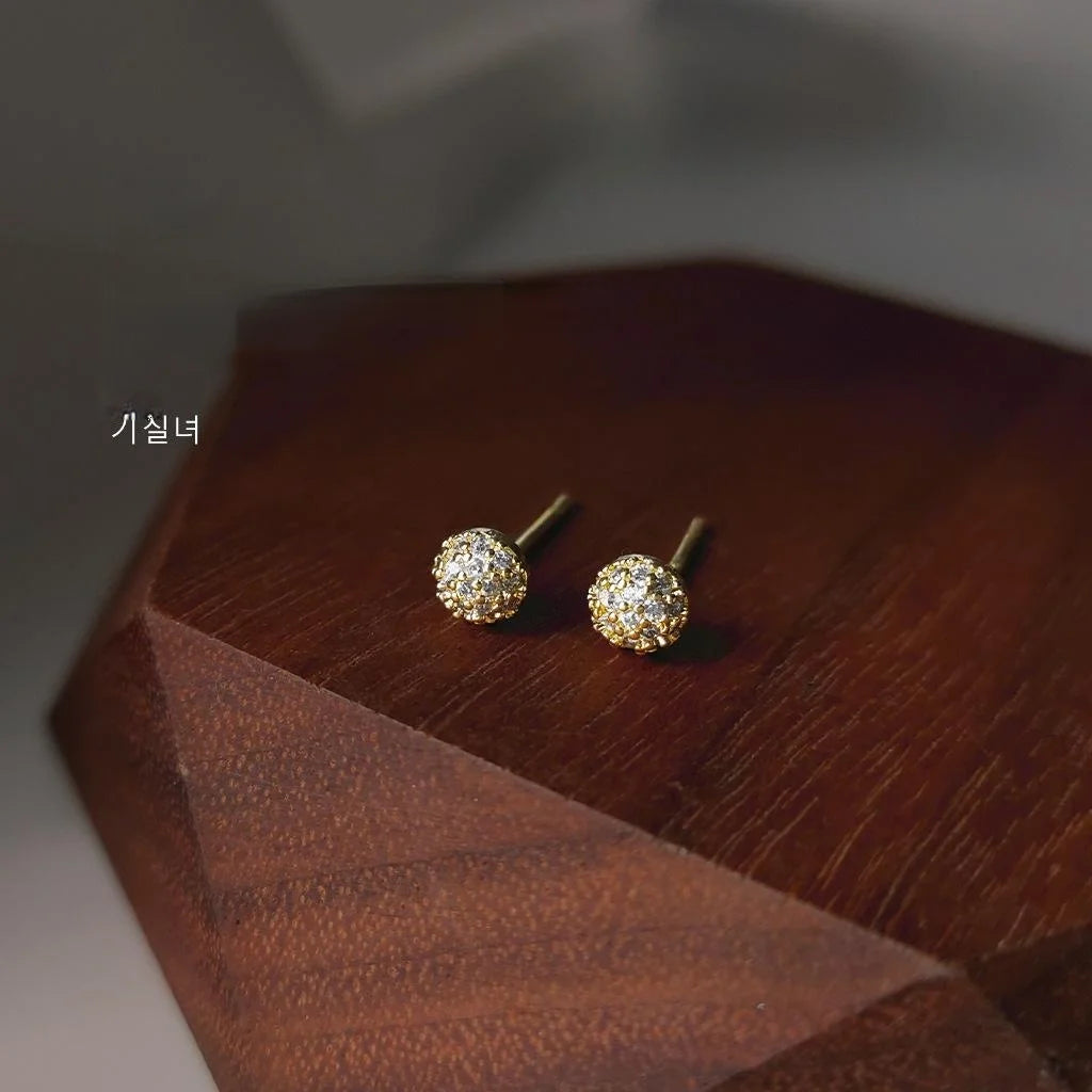 Mini Round Geometric Micro Pave Zircon Copper Stud Earrings 14K Plated Simple Daily Jewelry