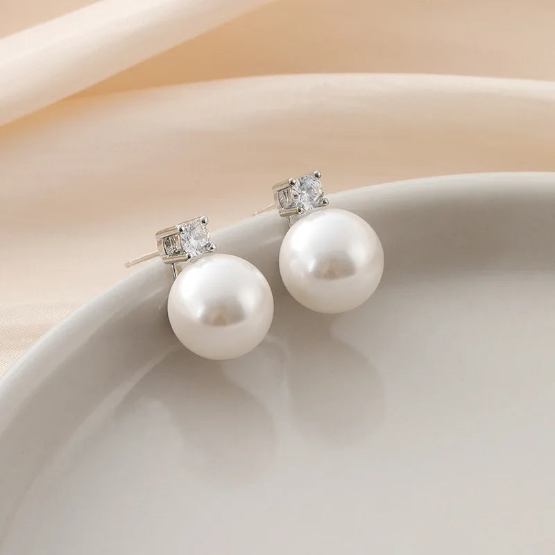 Luxury Classic 12mm Pearl Drop Zircon Spiral Alloy Stud & Clip On No Piercing Earrings
