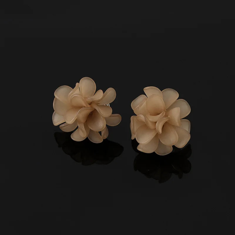 Elegant Light Coffee Acrylic Flower Stud & Clip On No Piercing French Handmade Floral Earrings
