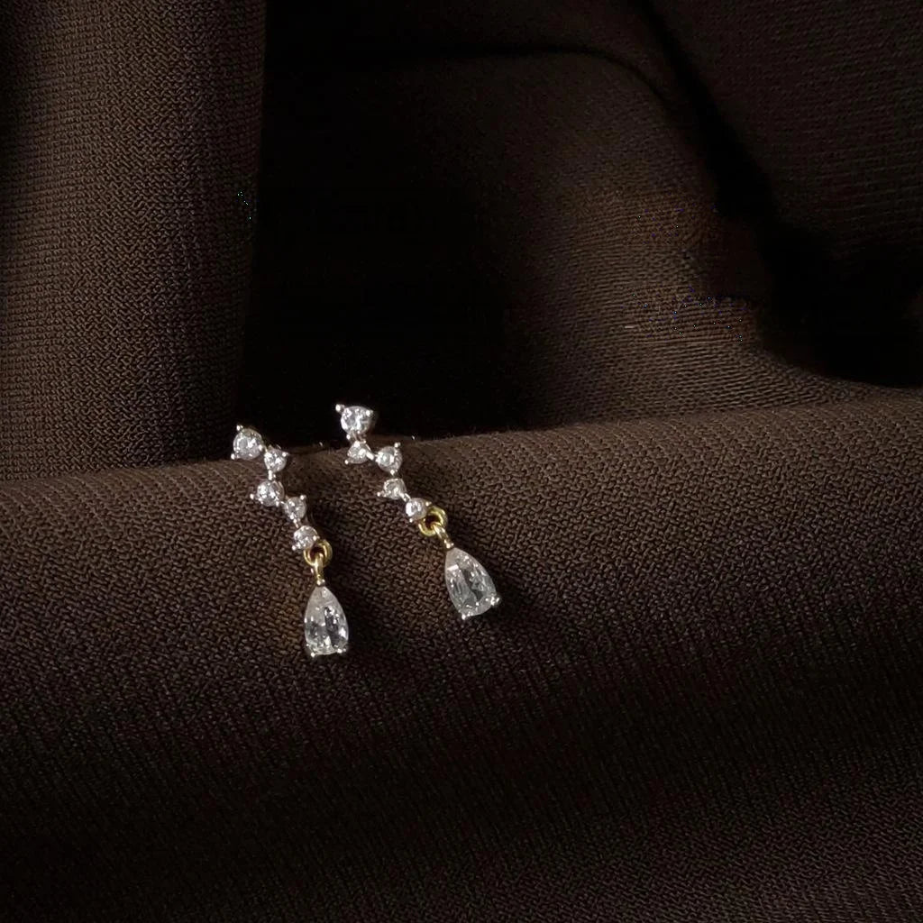 14K Plated Copper Waterdrop Zircon Stud Earrings For Women Simple French Style Jewelry