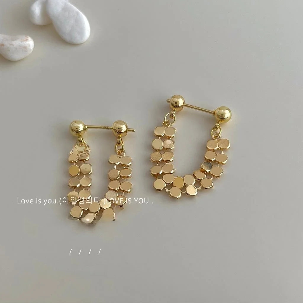 Luxury Minimalist 14K Plated Copper Chain Hoop Drop Earrings