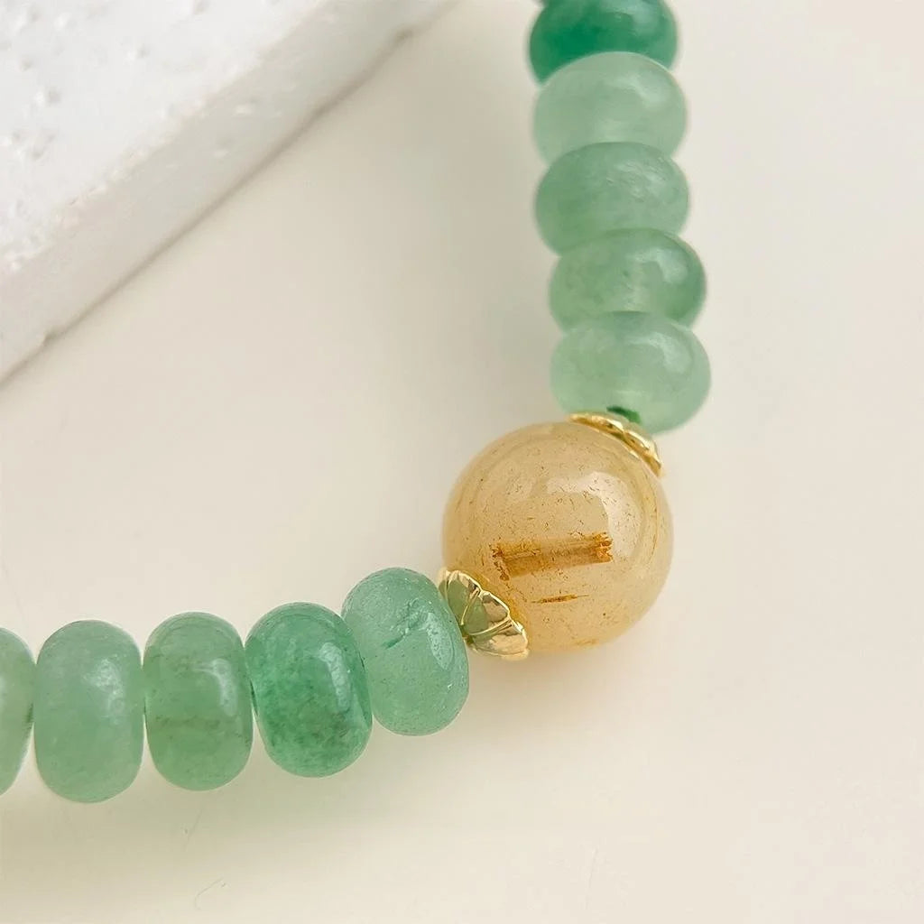 Natural Citrine Green Aventurine Copper Geometric Chinese Style Bracelet For Women