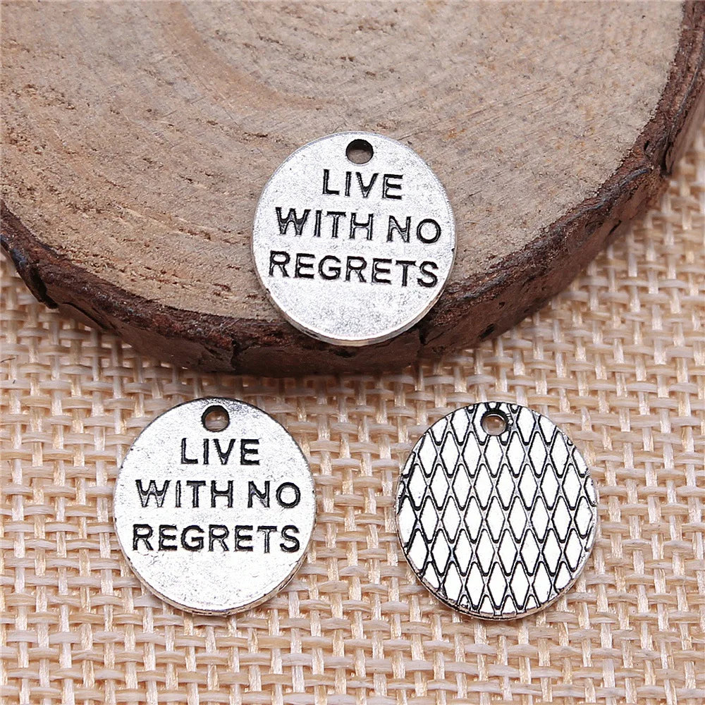 15x13mm 1g Vintage Zinc Alloy Live with No Regrets Letter Charm Pendant for DIY Bracelet Necklace Making
