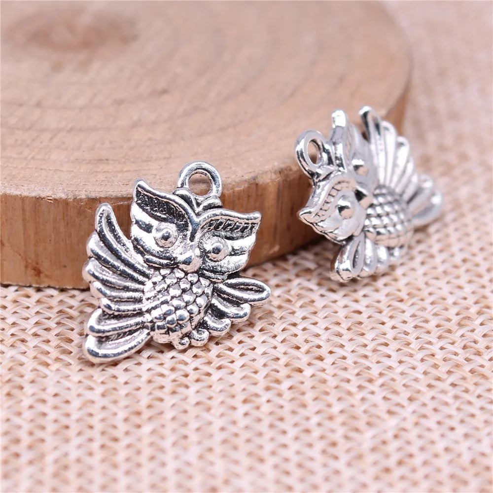 17x16mm 1.8g Multicolor Zinc Alloy Owl Cat Charm Pendant for Handmade Bracelet Necklace DIY Jewelry