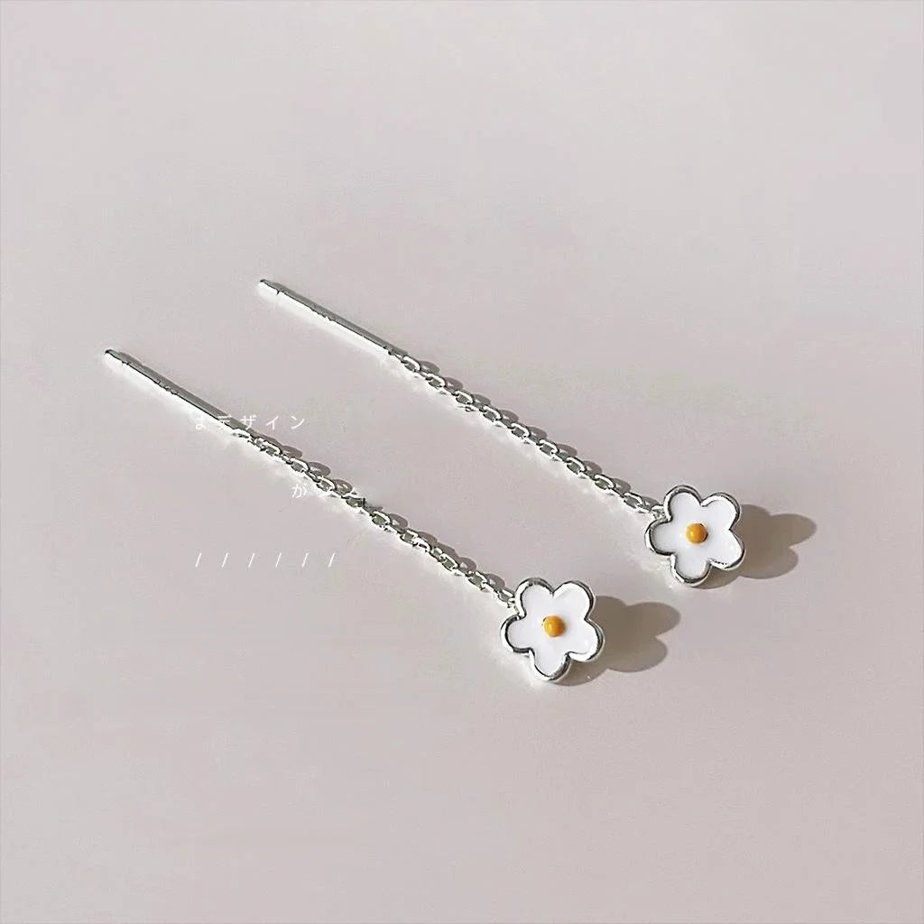 Copper Frangipani Flower Chain Tassel Drop Earrings Two Way Sweet Fresh Commuter Jewelry