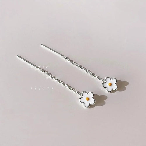 Copper Frangipani Flower Chain Tassel Drop Earrings Two Way Sweet Fresh Commuter Jewelry