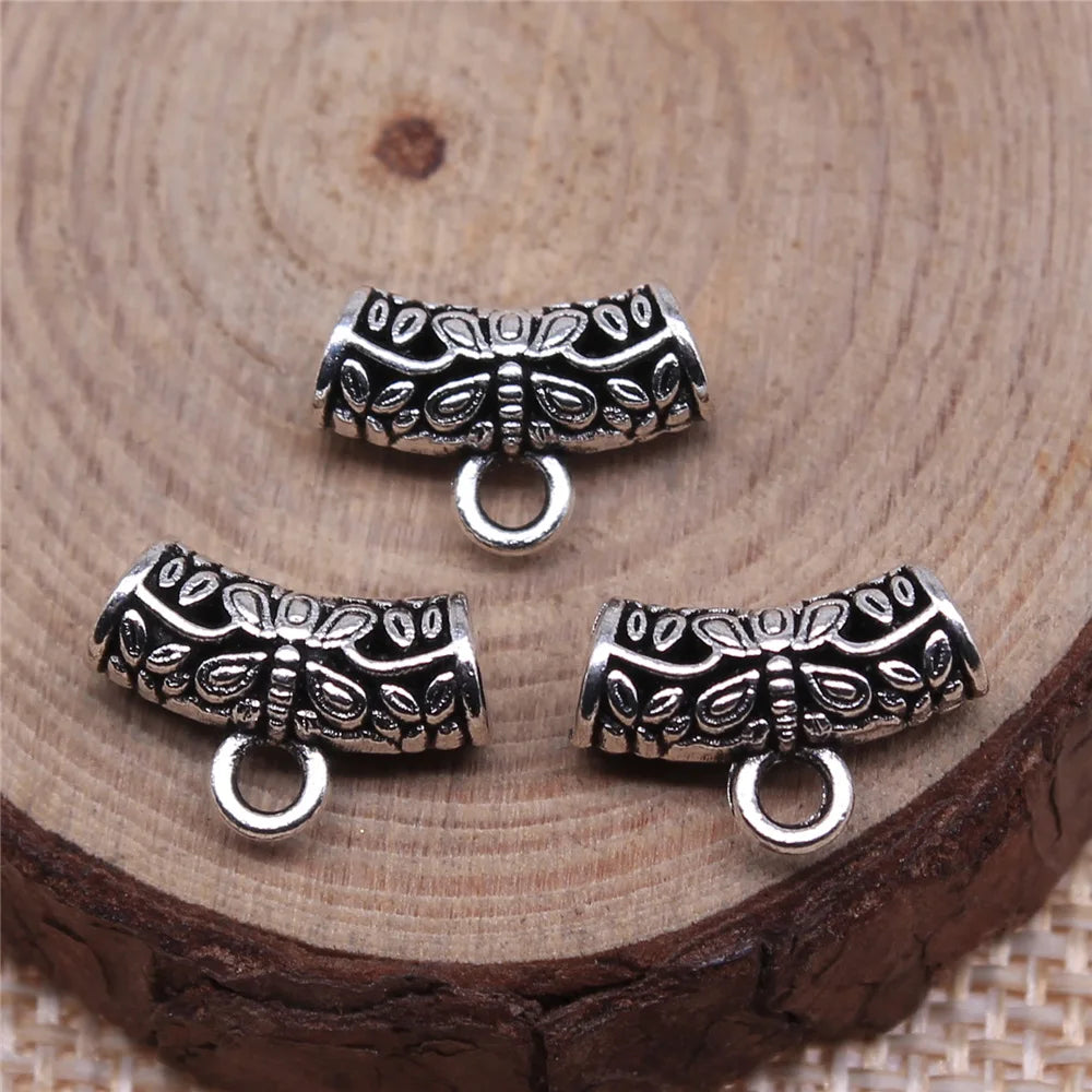 14x9mm 1g Antique Silver Zinc Alloy Carved Bail Connector Charm for DIY Pendant Necklace Making