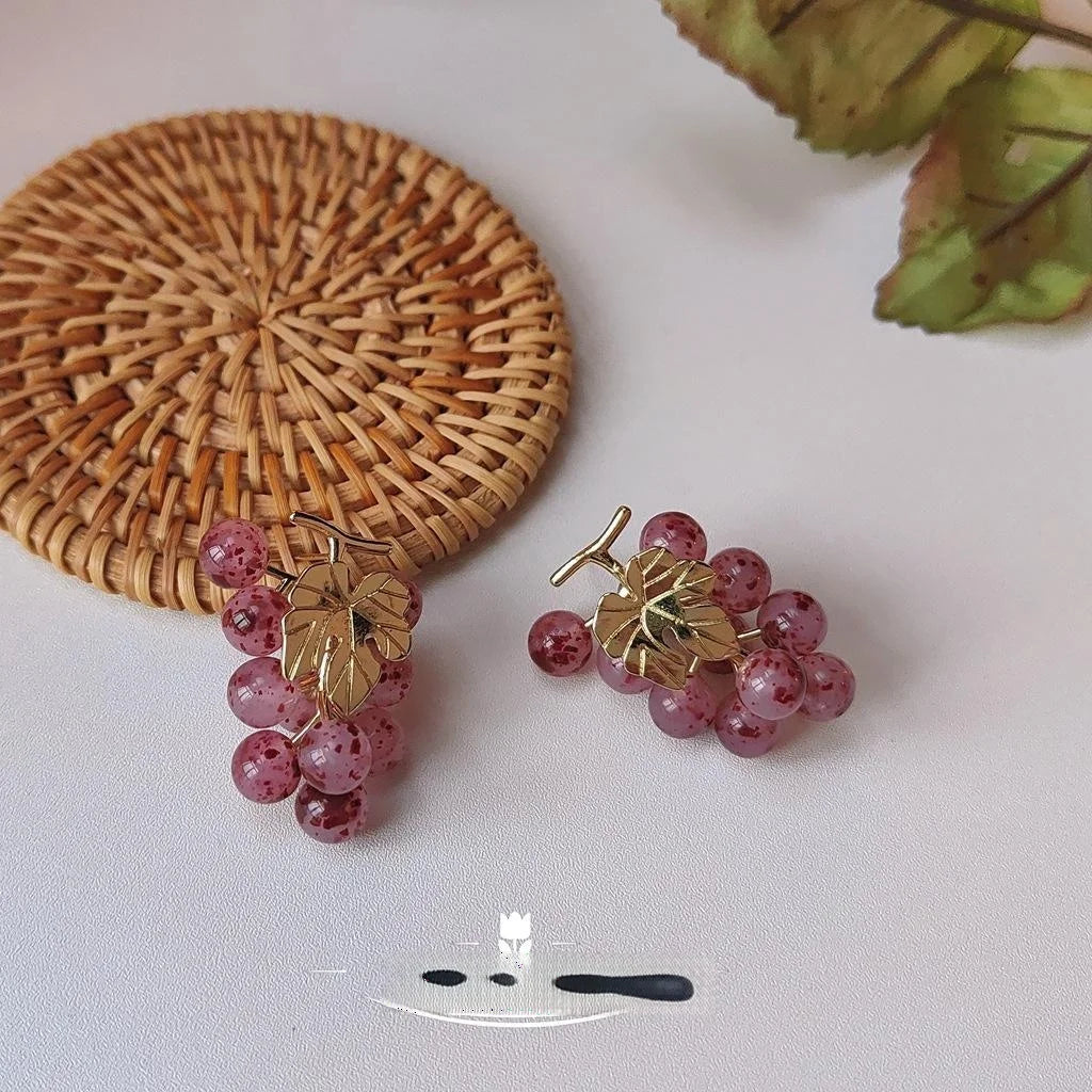 French Grape Cluster Copper Stud Earrings 14K Plated Sweet Handmade Summer Jewelry