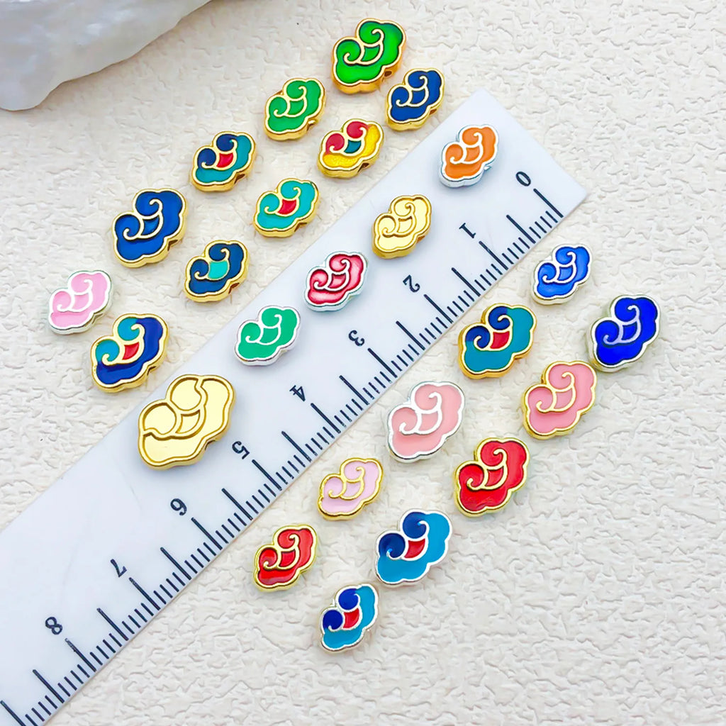 Enamel Zinc Alloy Auspicious Cloud Loose Metal Double Sided Beads for DIY Hanfu Tassel Jewelry Making
