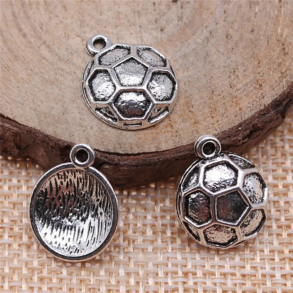 17x14mm 1.6g Antique Silver Zinc Alloy Soccer Ball Charm Pendant for DIY Sports Jewelry Making