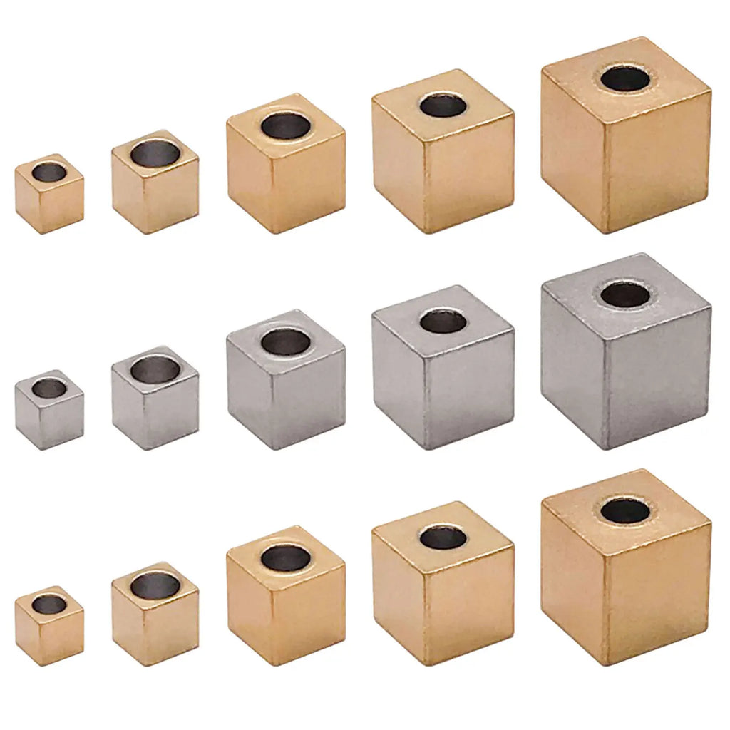 Gold Stainless Steel Square Spacer Cube Beads with Through Hole for DIY Bracelet Necklace