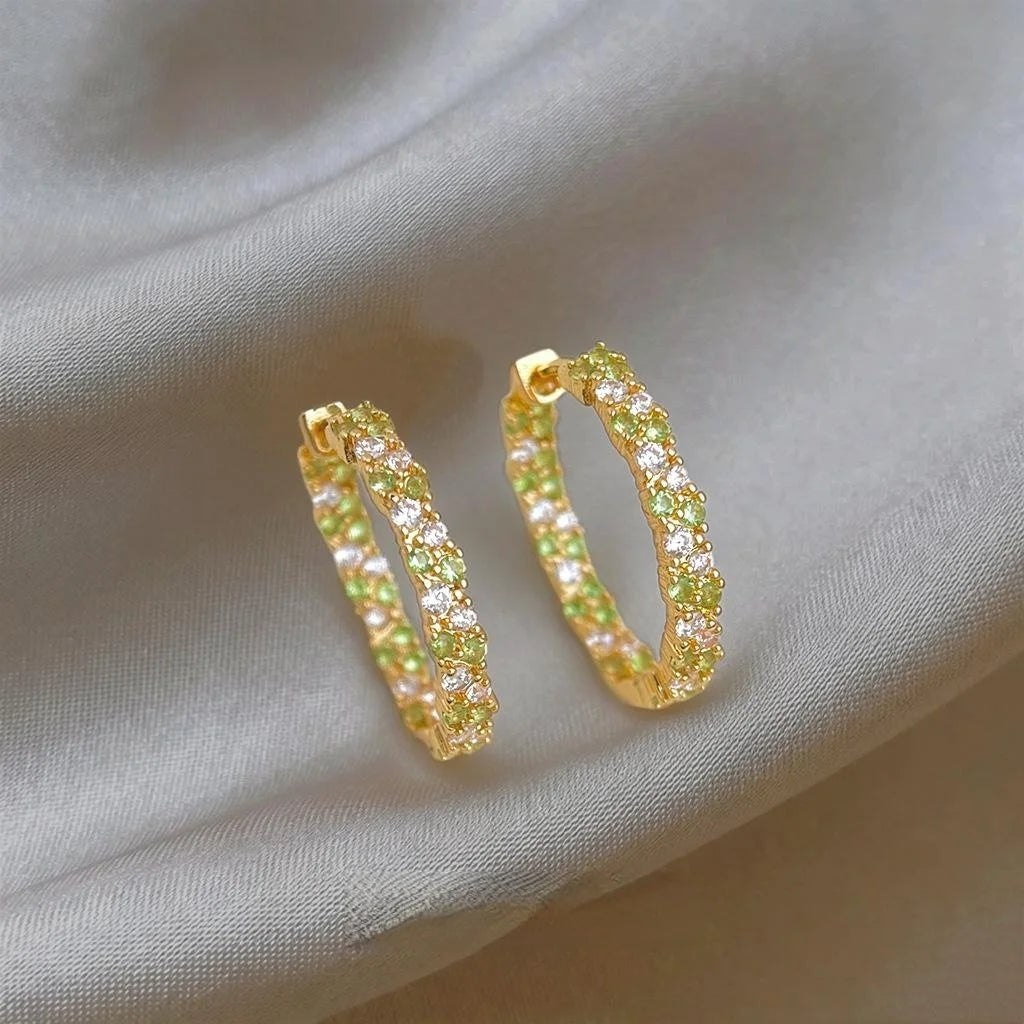 Light Luxury Forest Style Micro Pave Colorful Zircon Geometric Round Copper Drop Earrings