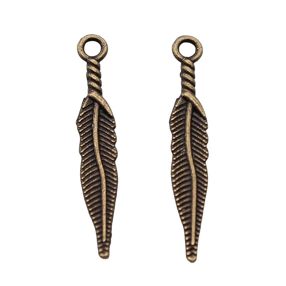 28mm 0.5g Multicolor Zinc Alloy Feather Charm Pendant for DIY Necklace Bracelet Jewelry Making