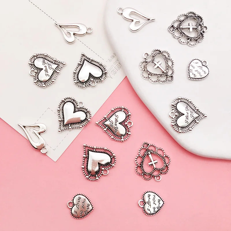 Antique Silver Zinc Alloy Heart Bead for DIY Beaded Necklace Bracelet Jewelry