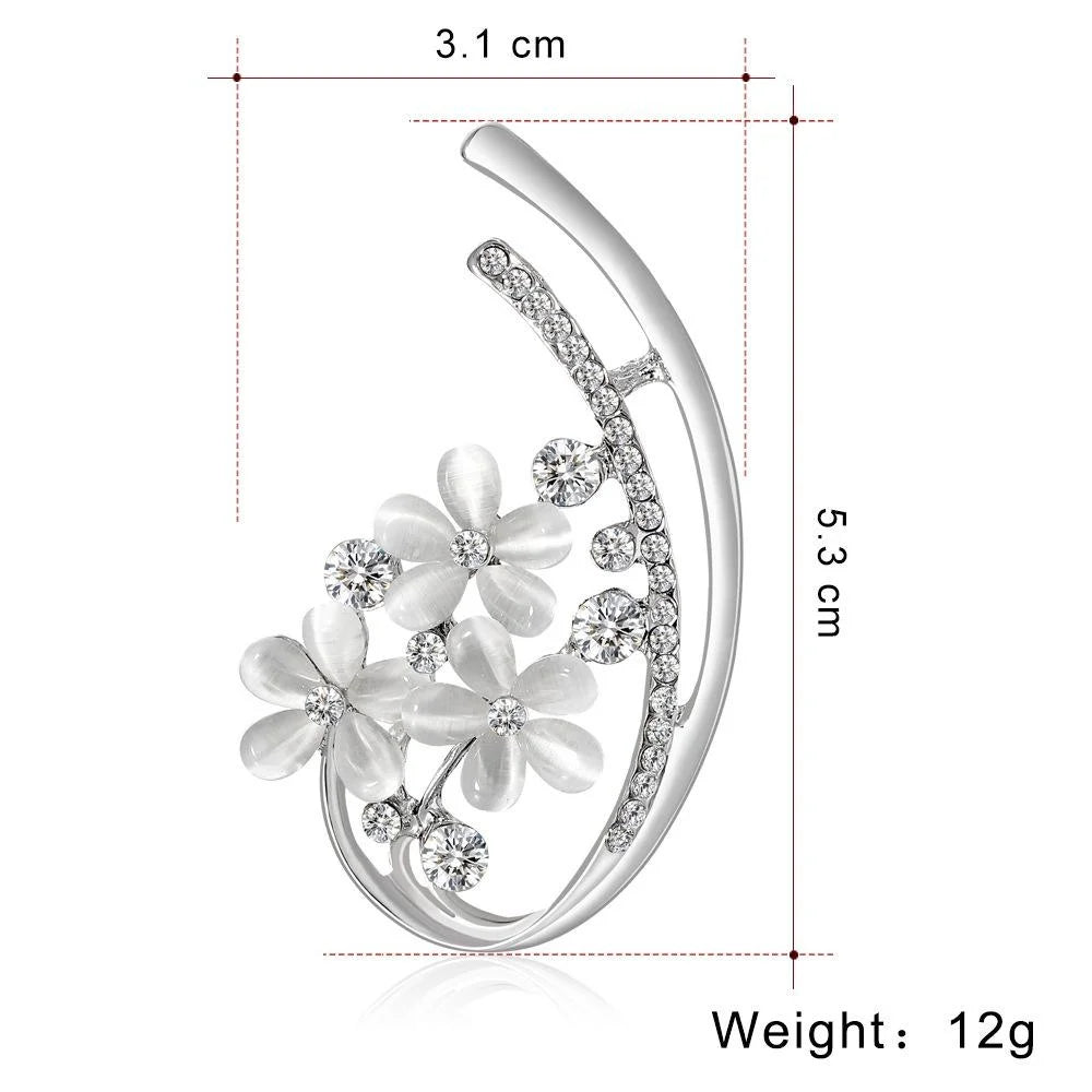 Elegant Cat Eye Stone Flower Alloy Rhinestone Brooch For Women, Luxury Lapel Pin Suit Accessory Gift