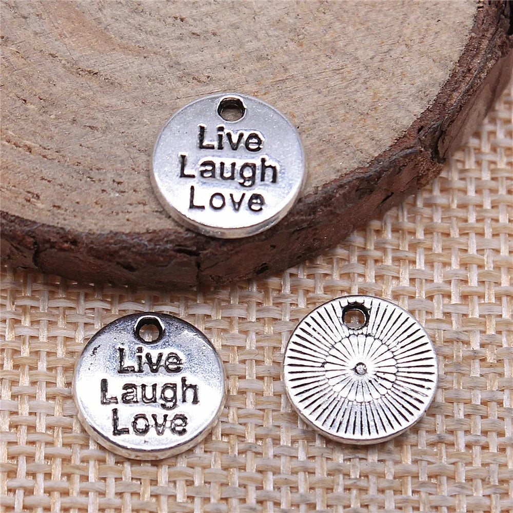 12mm 1g Multicolor Zinc Alloy Live Laugh Love Round Letter Charm Pendant for DIY Bracelet Making