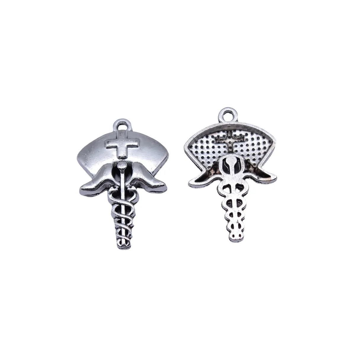 25x16mm 1.5g Antique Silver Zinc Alloy Nurse Hat Caduceus Nurse Cap Charm Pendant for Medical Jewelry