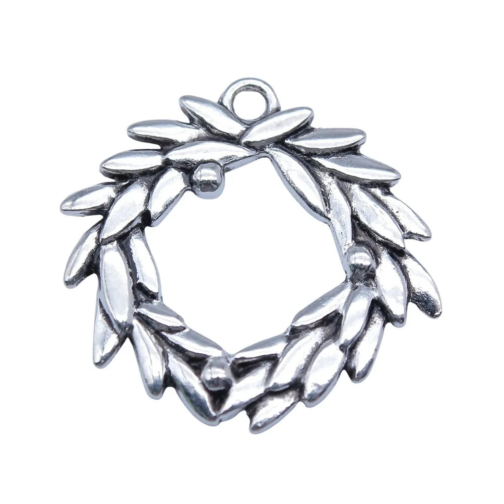 25x27mm 2.6g Antique Silver Zinc Alloy Olive Branch Ring Charm Pendant for Jewelry Making