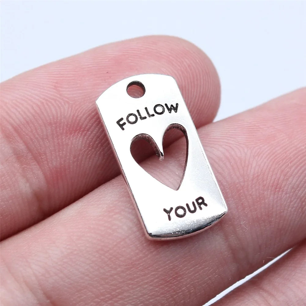 10x20mm 1.4g Antique Silver Zinc Alloy FOLLOW YOUR HEART Tag Charm Pendant for DIY Jewelry Making