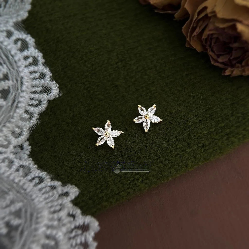 Academy Style Zircon Flower Stud Earrings Copper Sweet Minimalist Daily Jewelry