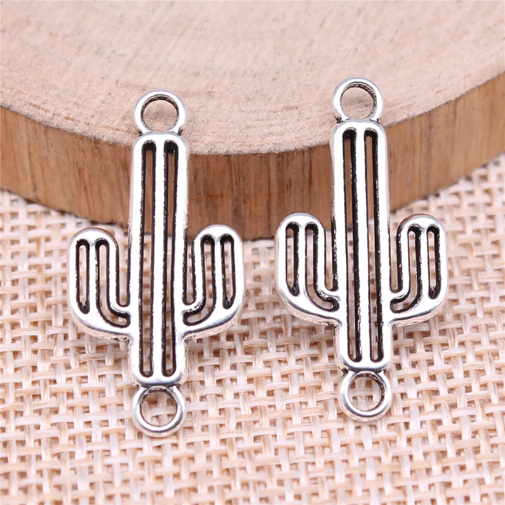 26x13mm 1g Antique Silver Zinc Alloy Cactus Connector Charm Pendant for Bracelet Jewelry Making