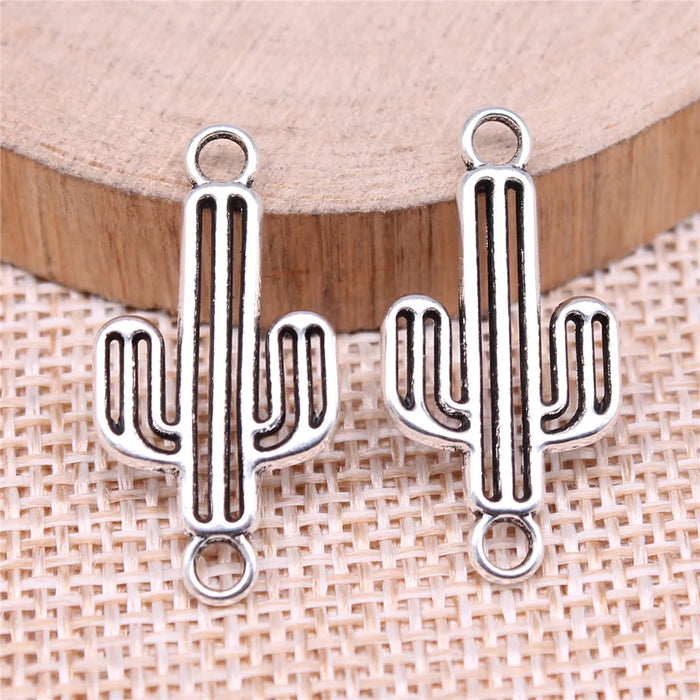 26x13mm 1g Antique Silver Zinc Alloy Cactus Connector Charm Pendant for Bracelet Jewelry Making