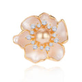 Elegant Camellia Flower Brooch With Pearl Center And Rhinestone Halo, Luxury Lapel Pin Corsage Gift