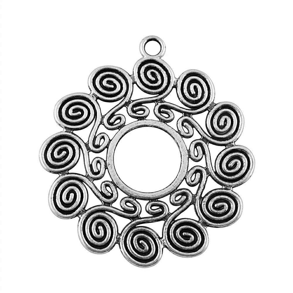61x54mm 11.8g Antique Silver Zinc Alloy Mandala Pattern Charm Pendant for DIY Necklace Making