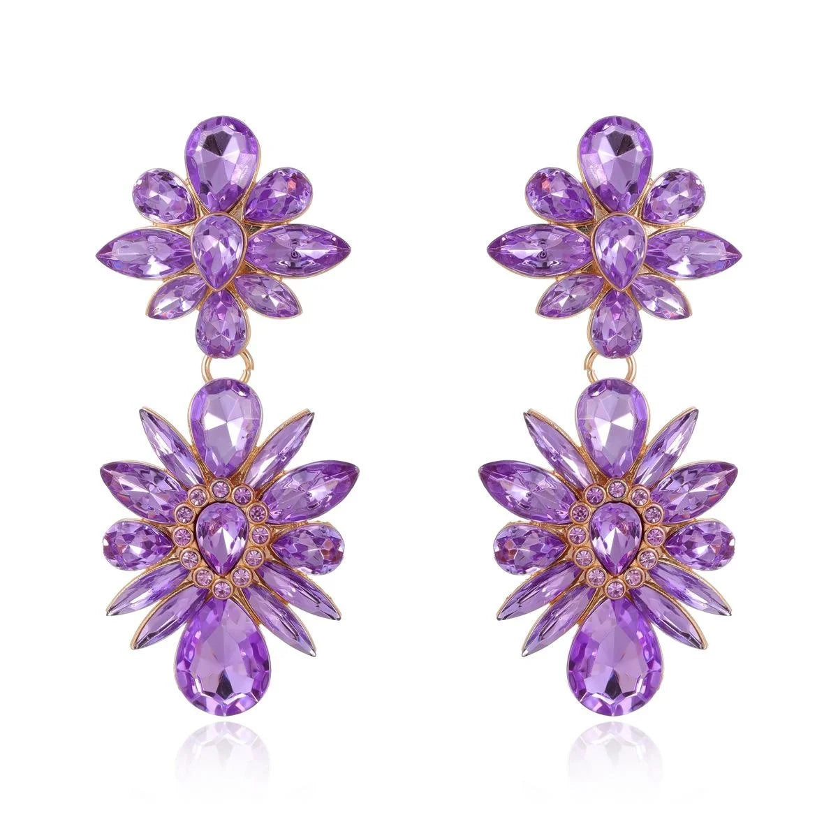 Luxury Purple Rhinestone Crystal Flower Alloy Drop Earrings For Women Wedding Party Banquet Jewelry Gift
