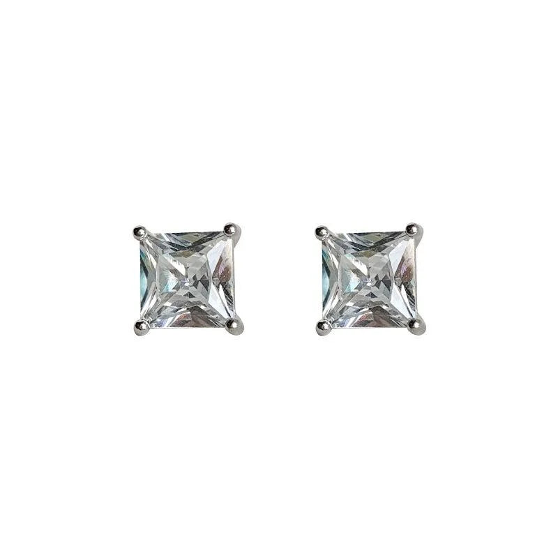 Minimalist Square Zircon Copper Stud Earrings Geometric Sparkly Commuter Jewelry
