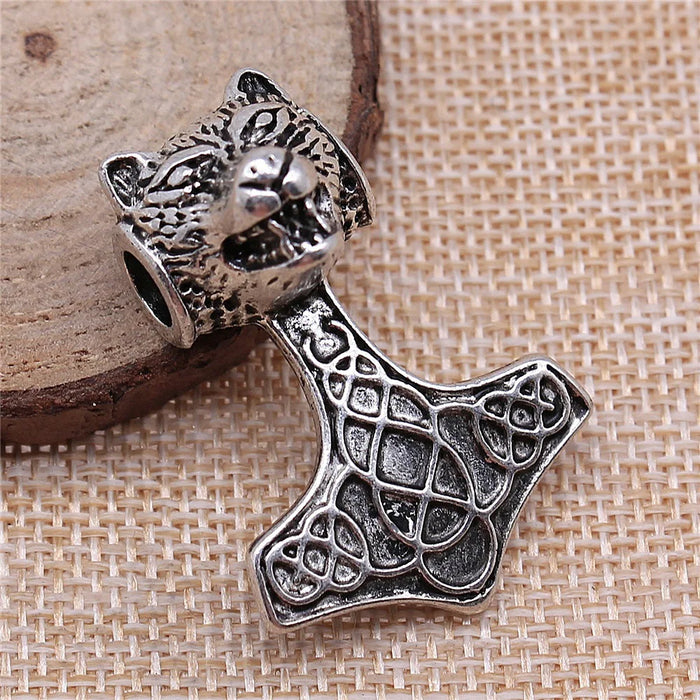 30x42mm 16.2g Antique Silver Zinc Alloy Nordic Wolf Head Amulet Charm Pendant for DIY Jewelry Making
