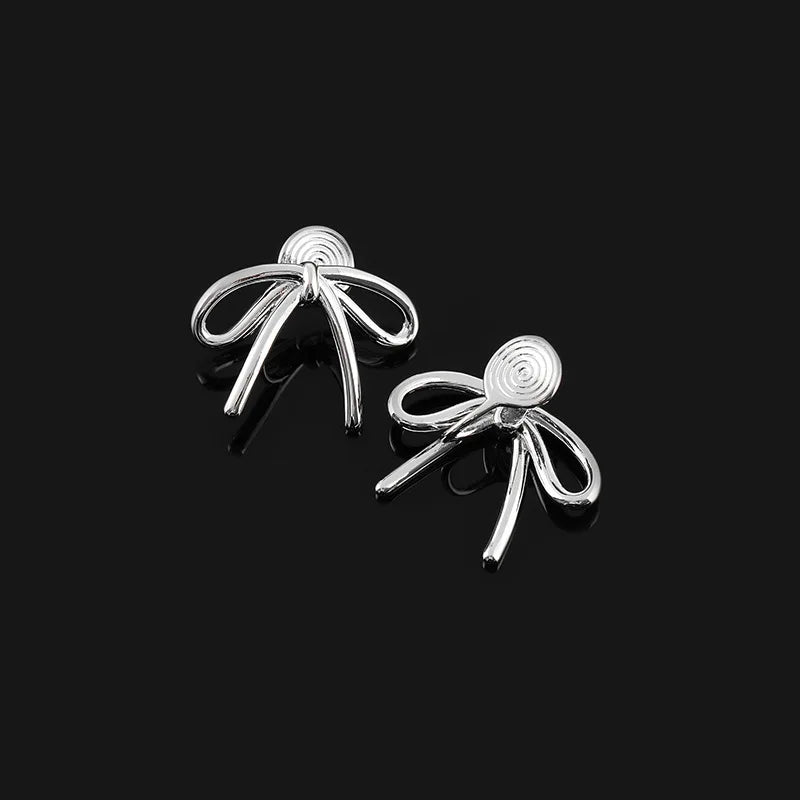 Elegant Metal Bow Knot Stud & Clip On No Piercing Minimalist Alloy Ribbon Shape Women's Earrings
