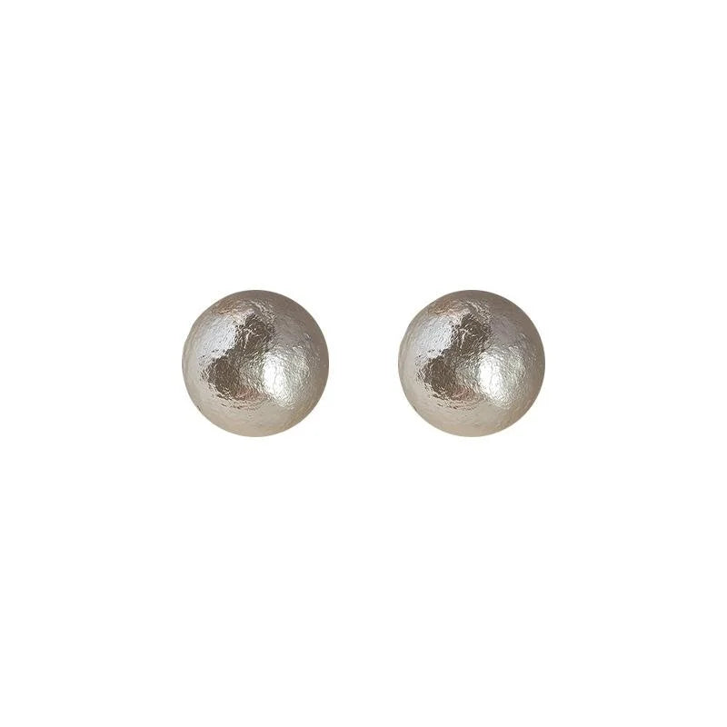 Round Cotton Pearl Silver Plated Pin Stud Earrings, Elegant Minimalist Fashion Jewelry