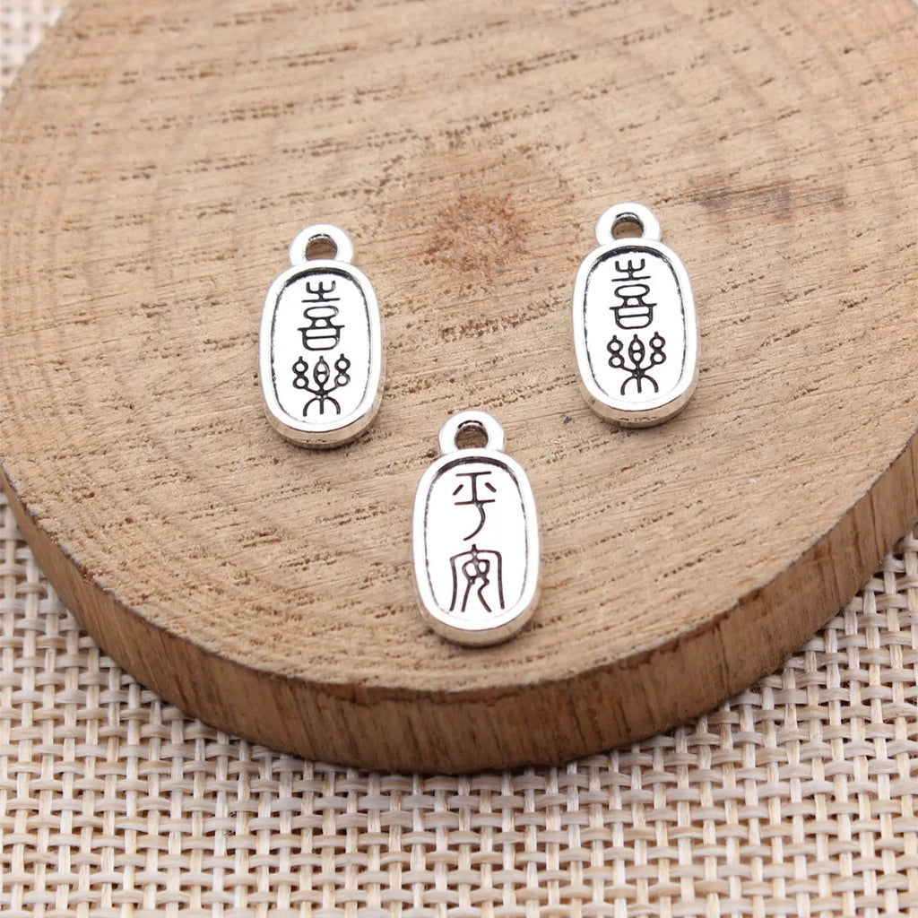 16x8mm 0.89g Antique Silver Zinc Alloy Peace Joy Character Charm Pendant for DIY Necklace Bracelet