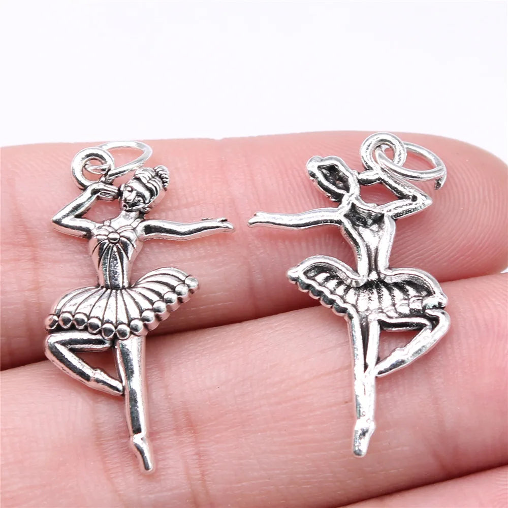 29x16mm 1.7g Antique Silver Zinc Alloy Ballet Dancer Charm Pendant for Dance Theme DIY Jewelry