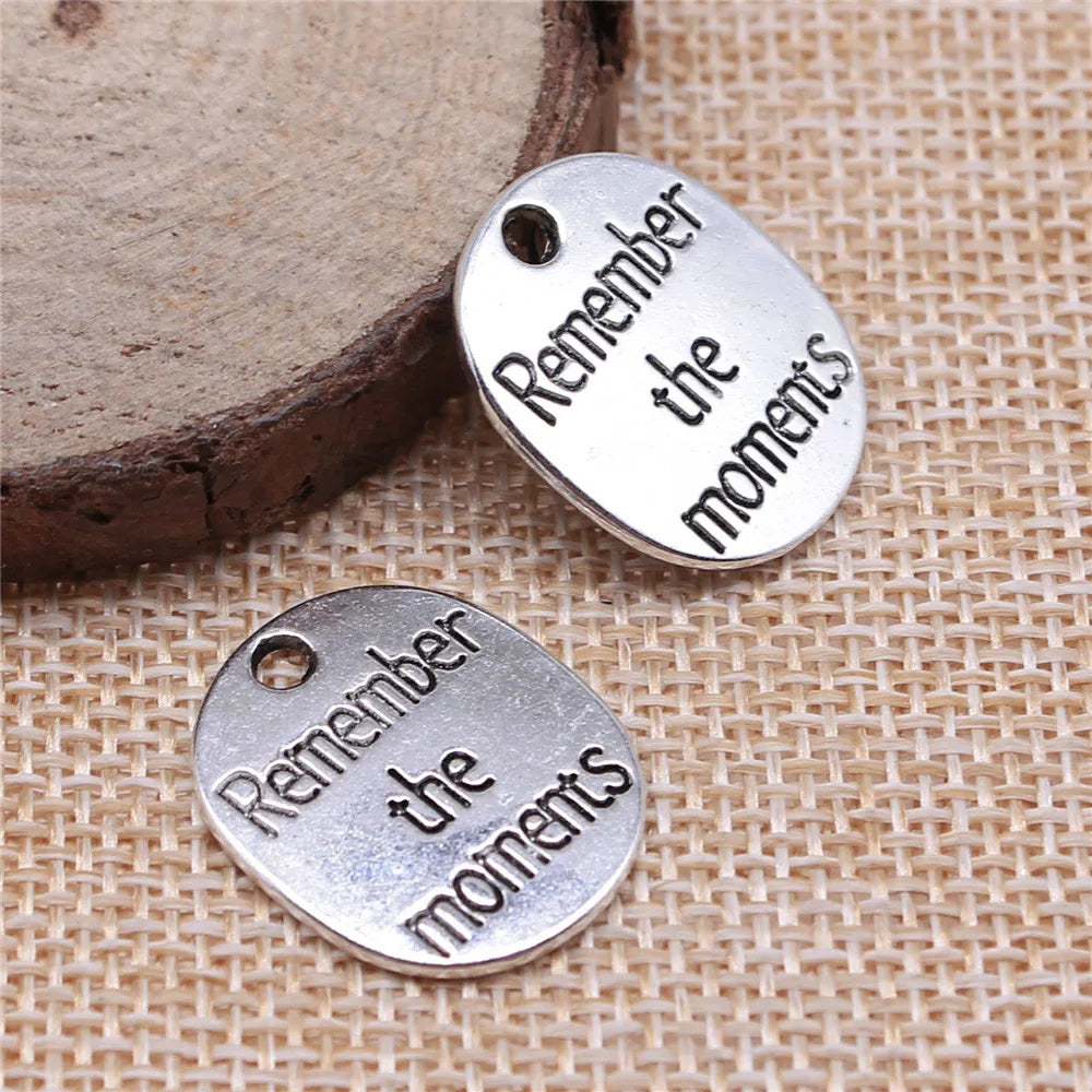 22x18mm 2.7g Zinc Alloy remember the moments Word Tag Letter Charm Pendant for DIY Bracelet Necklace