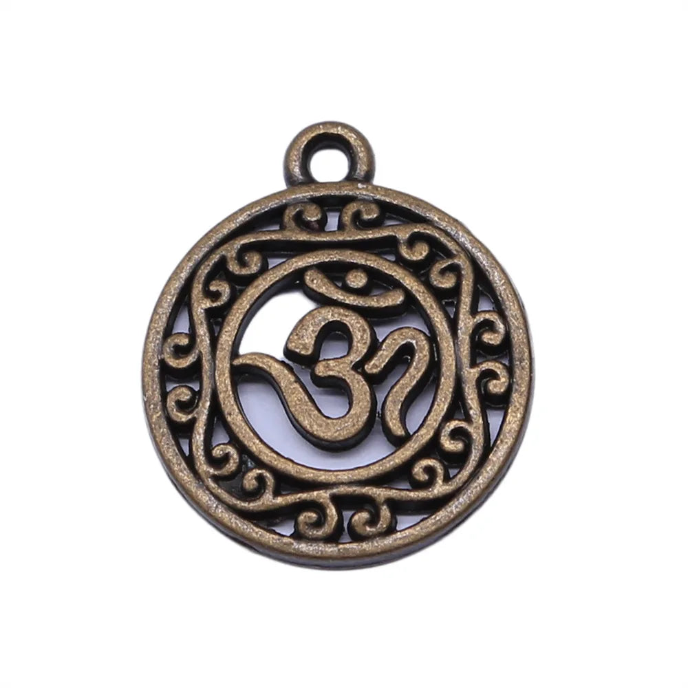 22x19mm 2.4g Multicolor Zinc Alloy OM Symbol Round Filigree Ring Hollow Charm Pendant for DIY Yoga Jewelry Making