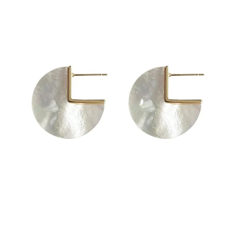Real Shell Round Geometric Drop Earrings Light Luxury Minimalist Fashion Jewelry For Women
