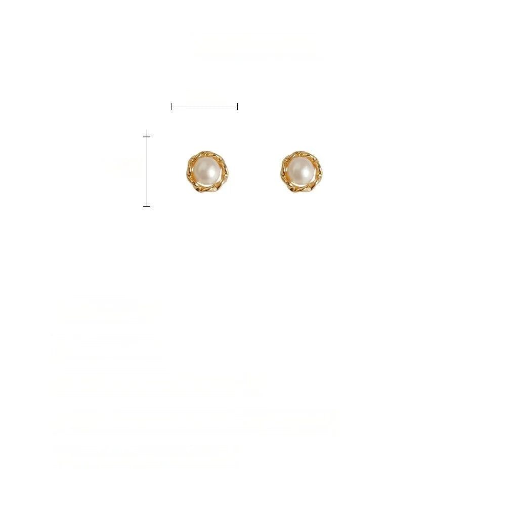Minimalist Freshwater Pearl Stud Earrings 14K Plated Copper Geometric Light Luxury Jewelry