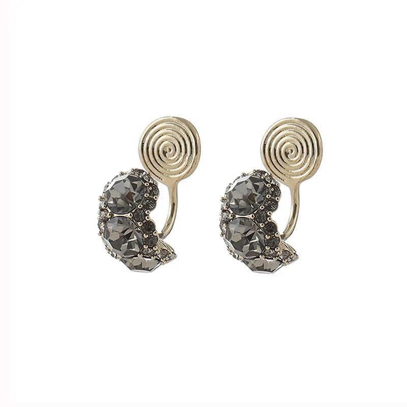 Vintage C Shape Dark Gray Rhinestone Alloy Stud & Clip On No Piercing Luxury Women Earrings