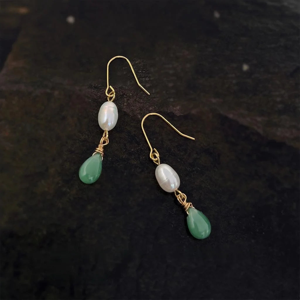 Natural Freshwater Pearl Handmade Teardrop Drop Earrings Vintage Court Style Oval Line Design